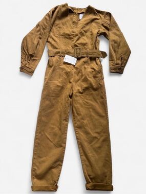 NWT “ASOS WHITE” tan belted v neck jumpsuit with puff sleeves